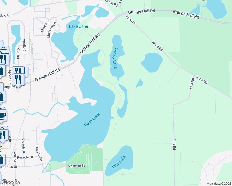 map of restaurants, bars, coffee shops, grocery stores, and more near 15326 Riviera Shores Drive in Holly