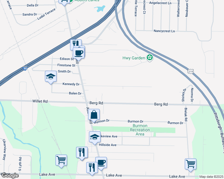 map of restaurants, bars, coffee shops, grocery stores, and more near 109 Pellman Place in Buffalo