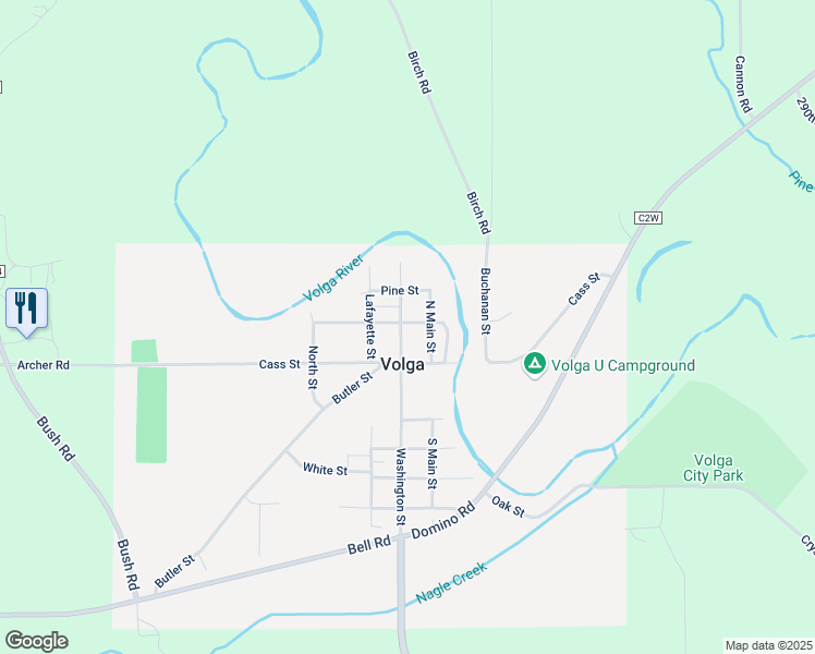 map of restaurants, bars, coffee shops, grocery stores, and more near 301 Washington Street in Volga