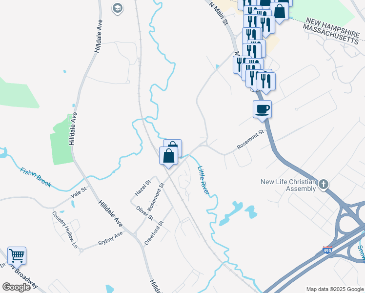 map of restaurants, bars, coffee shops, grocery stores, and more near 129 Rosemont Street in Haverhill