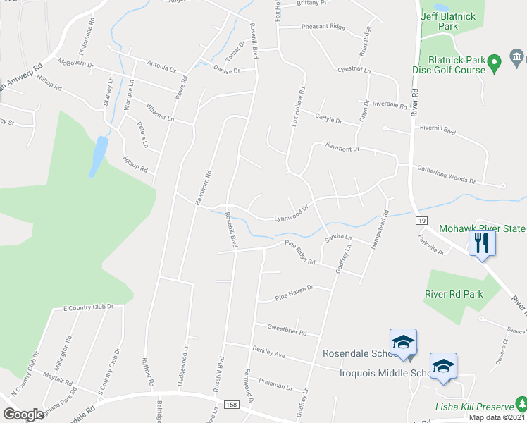 map of restaurants, bars, coffee shops, grocery stores, and more near 2151 Lynnwood Drive in Schenectady County