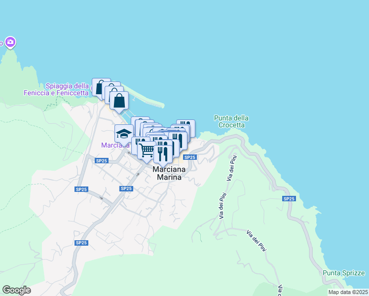 map of restaurants, bars, coffee shops, grocery stores, and more near in Marciana Marina