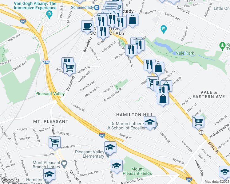 map of restaurants, bars, coffee shops, grocery stores, and more near 752 Hamilton Street in Schenectady