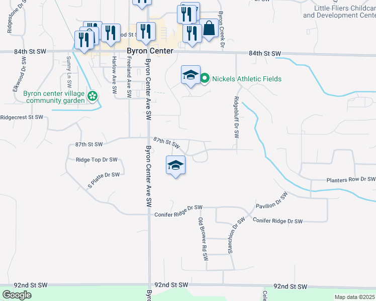 map of restaurants, bars, coffee shops, grocery stores, and more near 2363 Aimie Avenue Southwest in Byron Center