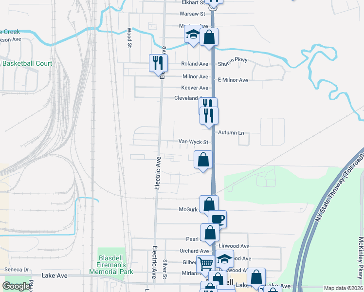 map of restaurants, bars, coffee shops, grocery stores, and more near 2 Van Wyck Street in Buffalo