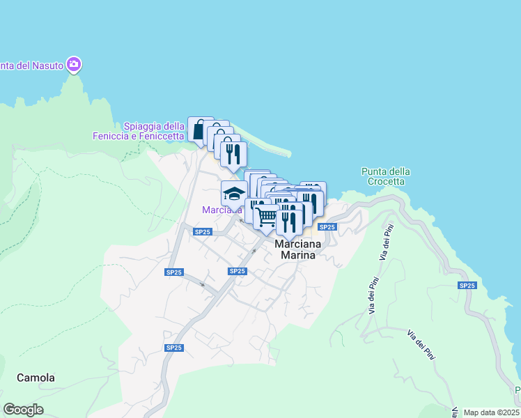 map of restaurants, bars, coffee shops, grocery stores, and more near 27 Viale Margherita in Marciana Marina