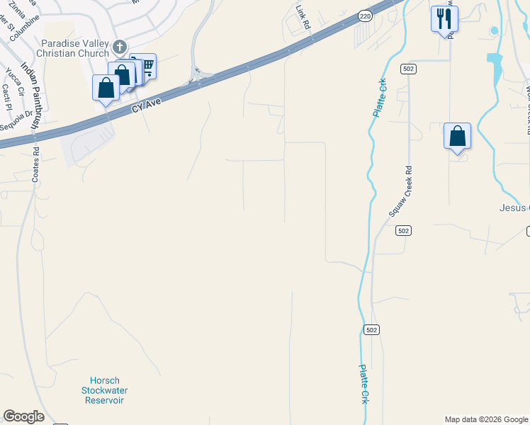 map of restaurants, bars, coffee shops, grocery stores, and more near Tavares Road in Casper