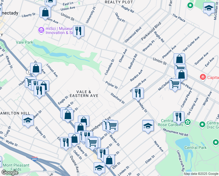 map of restaurants, bars, coffee shops, grocery stores, and more near 153 Elmer Avenue in Schenectady