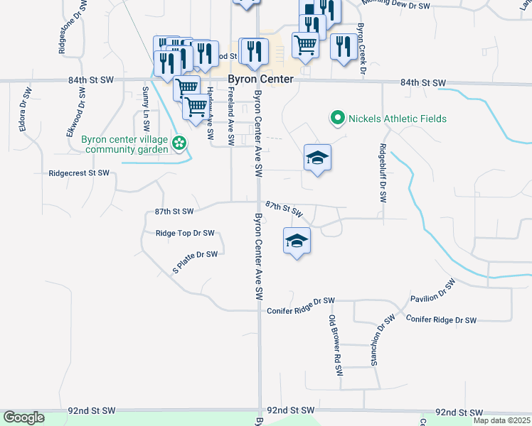 map of restaurants, bars, coffee shops, grocery stores, and more near 2363 Aimie Avenue Southwest in Byron Center