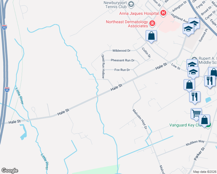 map of restaurants, bars, coffee shops, grocery stores, and more near 4 Doe Run Drive in Newburyport