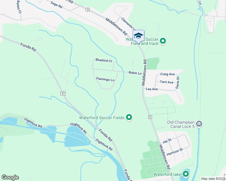 map of restaurants, bars, coffee shops, grocery stores, and more near 9 Mockingbird Court in Waterford