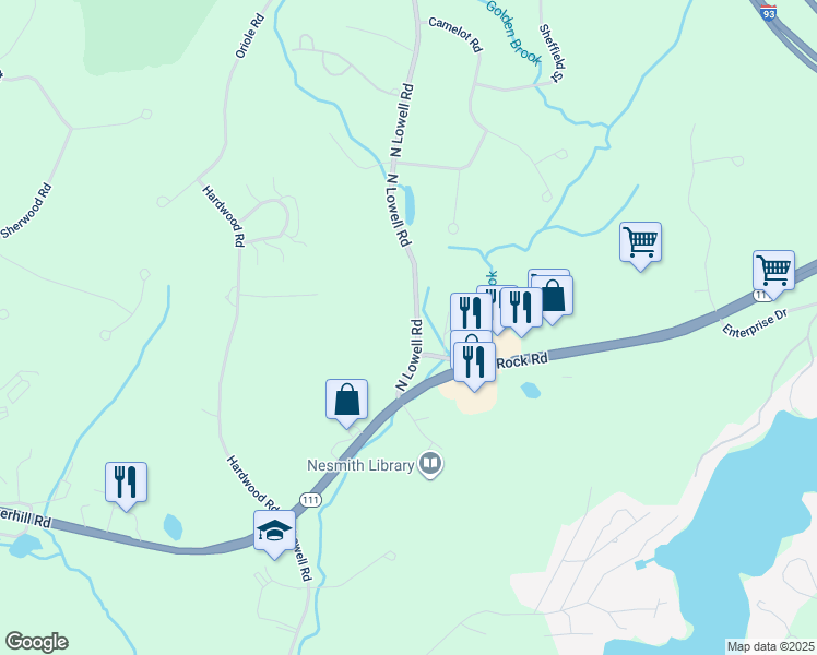 map of restaurants, bars, coffee shops, grocery stores, and more near 5 North Lowell Road in Windham