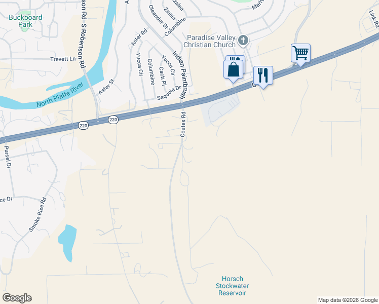 map of restaurants, bars, coffee shops, grocery stores, and more near 4255 Coates Road in Casper