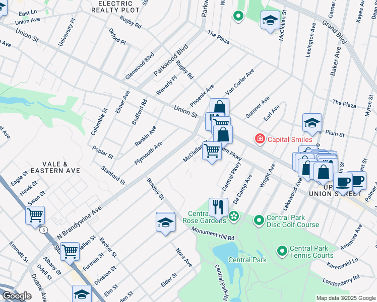 map of restaurants, bars, coffee shops, grocery stores, and more near 801 Mc Clellan Street in Schenectady