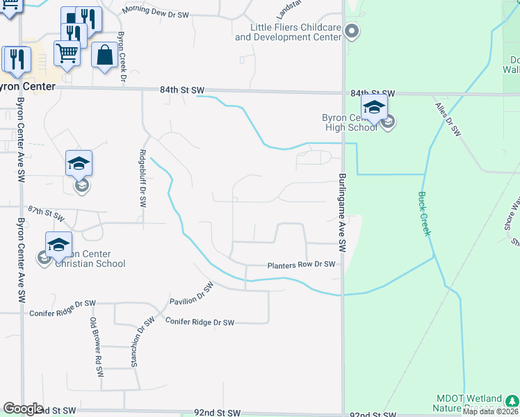 map of restaurants, bars, coffee shops, grocery stores, and more near 1803 Portadown Southwest in Byron Center