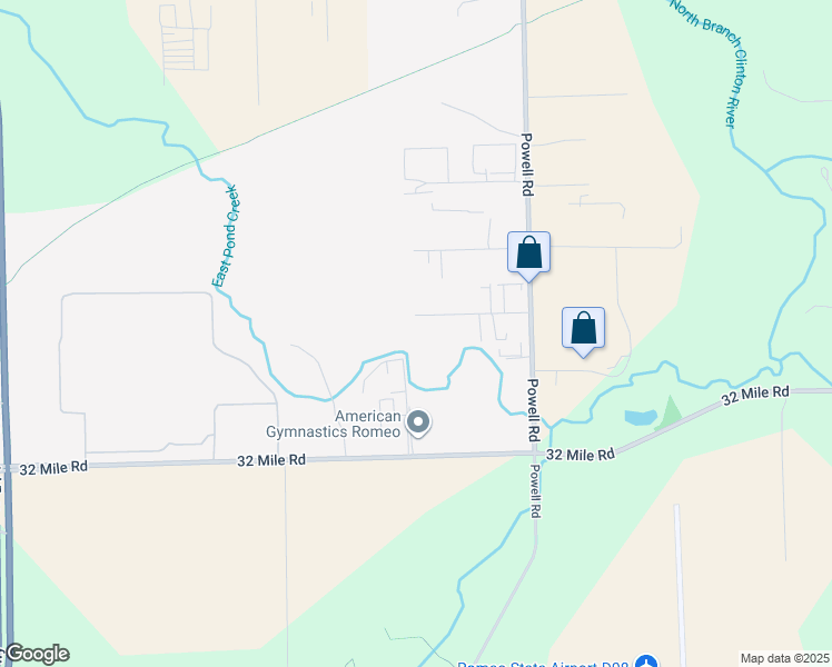 map of restaurants, bars, coffee shops, grocery stores, and more near 187 East Pond Drive in Romeo