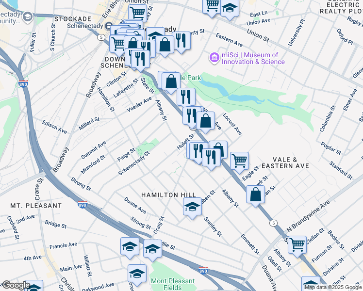 map of restaurants, bars, coffee shops, grocery stores, and more near 780 Albany Street in Schenectady