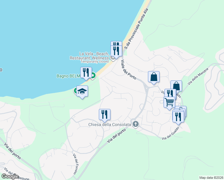map of restaurants, bars, coffee shops, grocery stores, and more near 15 Via dell'Equitazione in Punta Ala