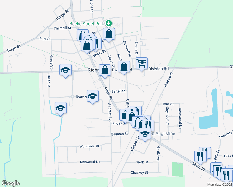 map of restaurants, bars, coffee shops, grocery stores, and more near 36044 Bartell Street in Richmond