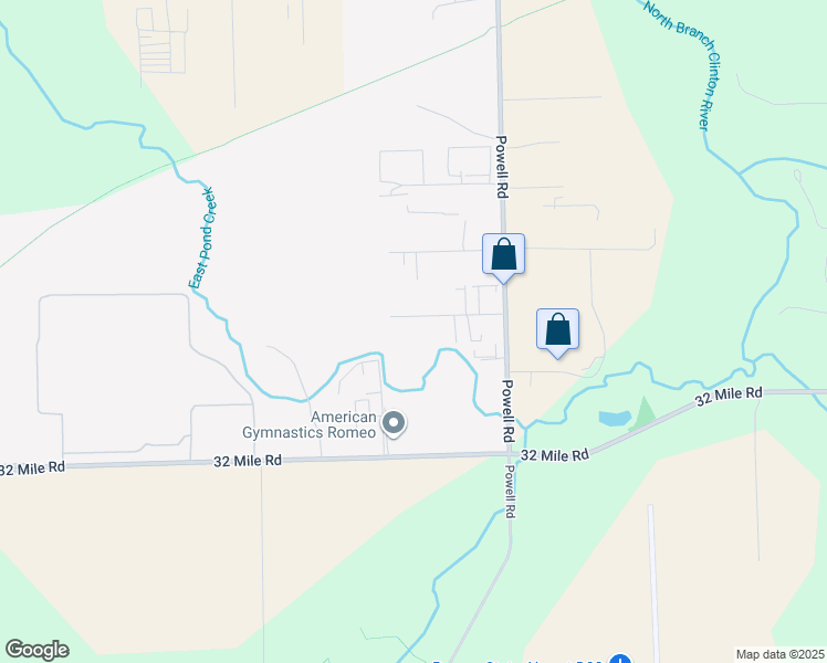 map of restaurants, bars, coffee shops, grocery stores, and more near 187 East Pond Drive in Romeo