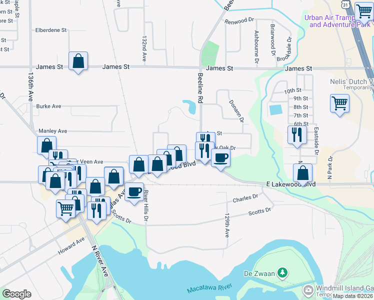 map of restaurants, bars, coffee shops, grocery stores, and more near 299 Eastmont Avenue in Holland