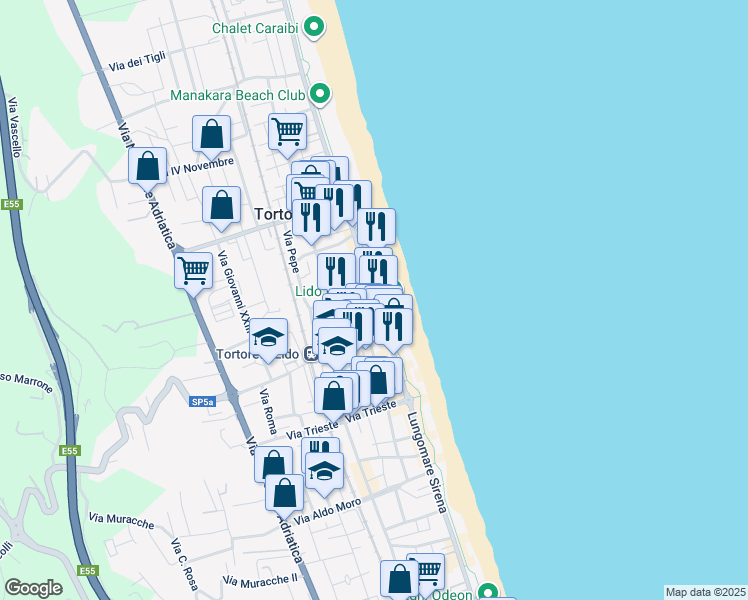 map of restaurants, bars, coffee shops, grocery stores, and more near 10 Via L. Capanna in Tortoreto Lido