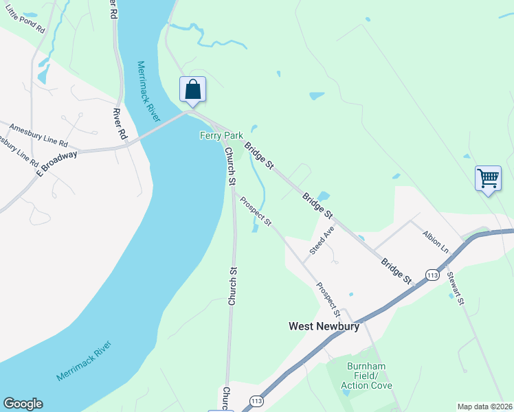 map of restaurants, bars, coffee shops, grocery stores, and more near 51 Prospect Street in West Newbury