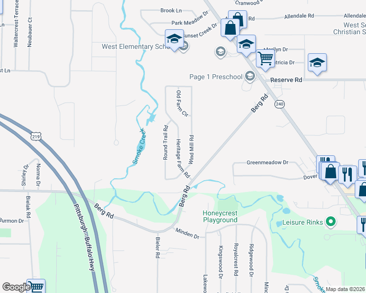 map of restaurants, bars, coffee shops, grocery stores, and more near 81 Heritage Farm Road in Buffalo