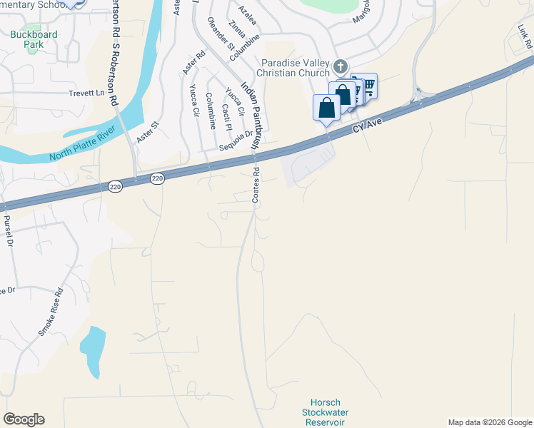 map of restaurants, bars, coffee shops, grocery stores, and more near 4255 Coates Road in Casper