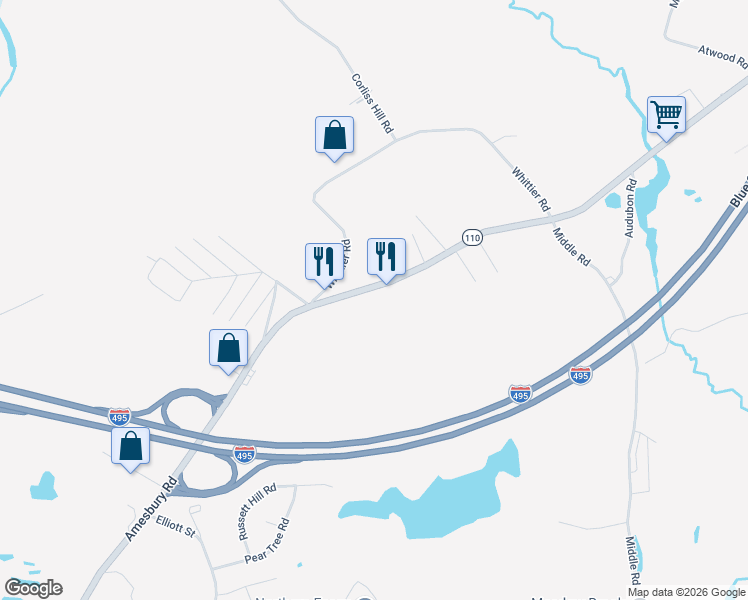 map of restaurants, bars, coffee shops, grocery stores, and more near 531 Amesbury Road in Haverhill