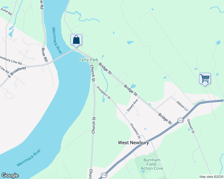 map of restaurants, bars, coffee shops, grocery stores, and more near 51 Prospect Street in West Newbury