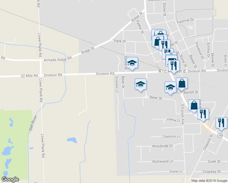 map of restaurants, bars, coffee shops, grocery stores, and more near 68655 Stoecker Lane in Richmond