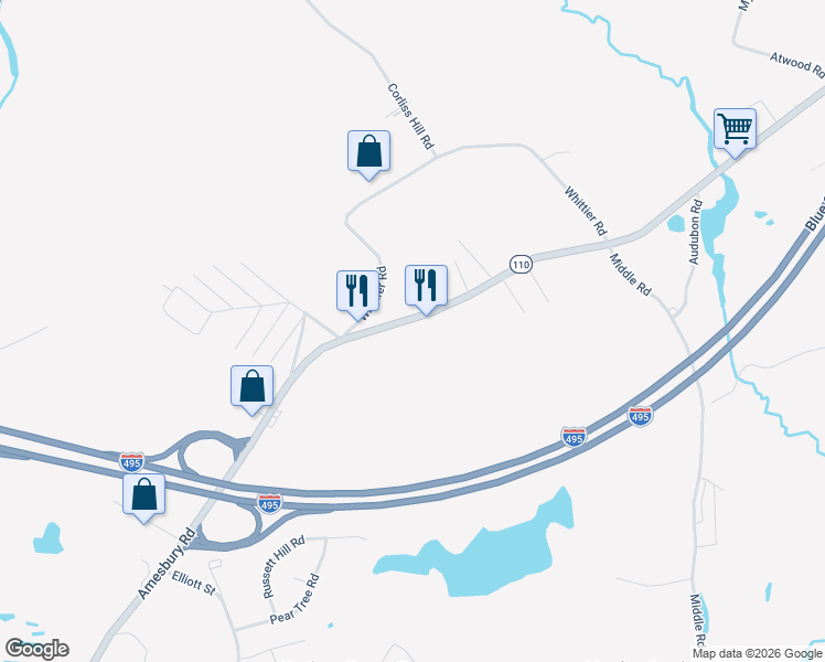 map of restaurants, bars, coffee shops, grocery stores, and more near 531 Amesbury Road in Haverhill
