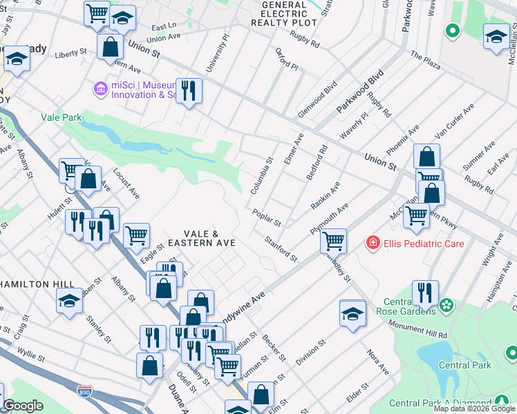 map of restaurants, bars, coffee shops, grocery stores, and more near 153 Elmer Avenue in Schenectady