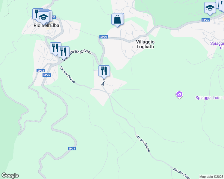 map of restaurants, bars, coffee shops, grocery stores, and more near 10 Strada per Ortano in Provincia di Livorno