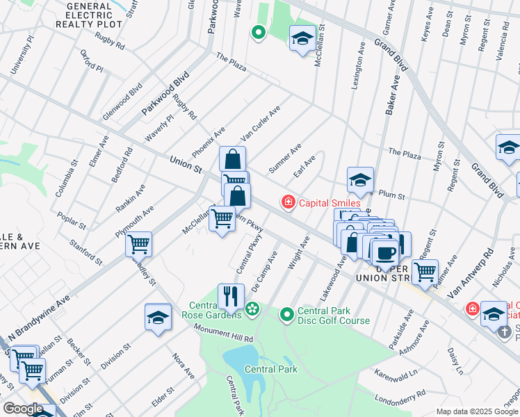 map of restaurants, bars, coffee shops, grocery stores, and more near 1524 Union Street in Schenectady