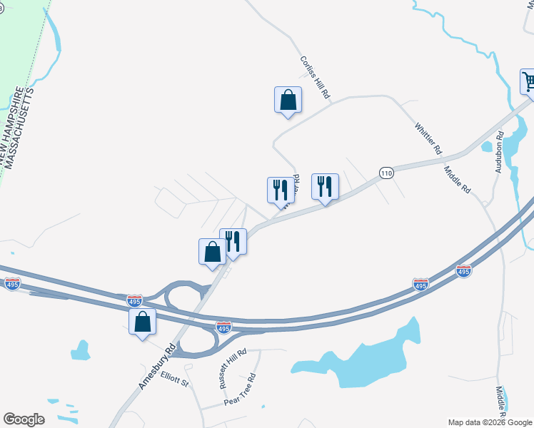 map of restaurants, bars, coffee shops, grocery stores, and more near 2 Whittier Road in Haverhill