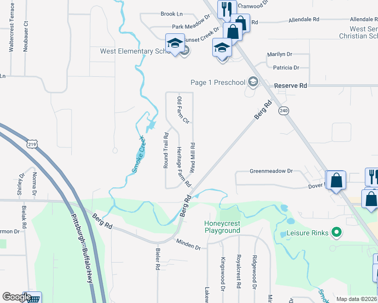map of restaurants, bars, coffee shops, grocery stores, and more near 81 Heritage Farm Road in Buffalo