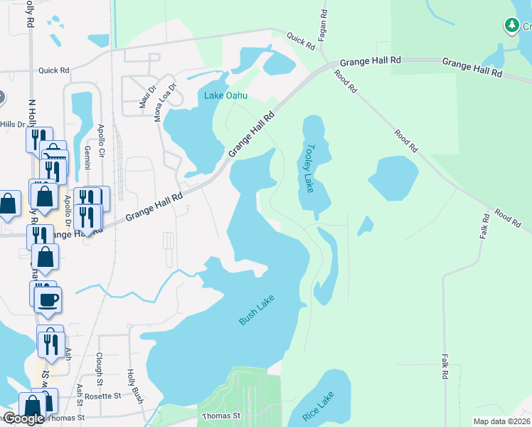 map of restaurants, bars, coffee shops, grocery stores, and more near 15232 Riviera Shores Drive in Holly
