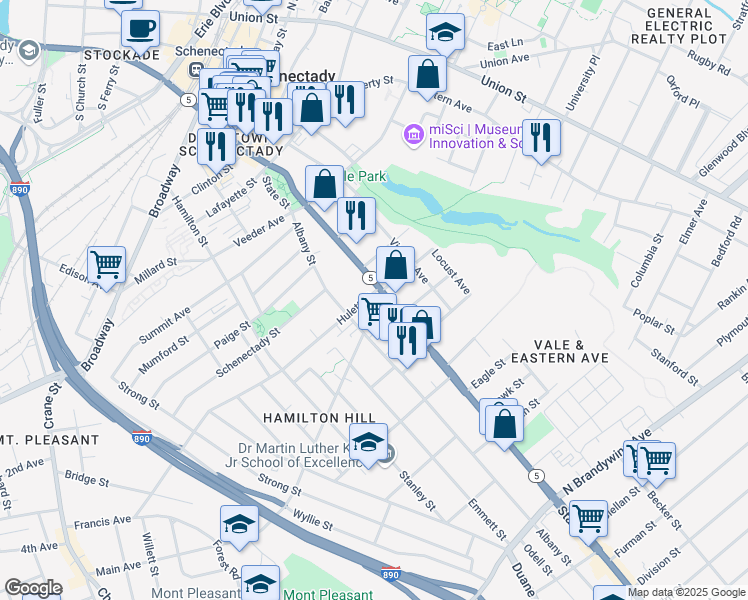 map of restaurants, bars, coffee shops, grocery stores, and more near 812 State Street in Schenectady
