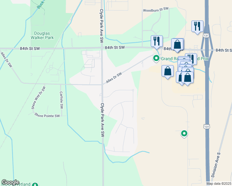 map of restaurants, bars, coffee shops, grocery stores, and more near 720 Sun Stone Drive Southwest in Byron Center