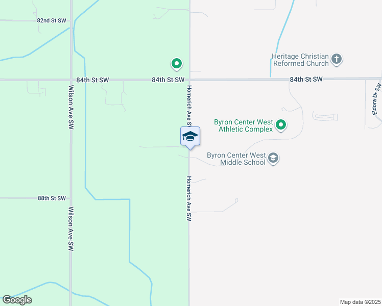 map of restaurants, bars, coffee shops, grocery stores, and more near 8654 Homerich Avenue Southwest in Byron Center