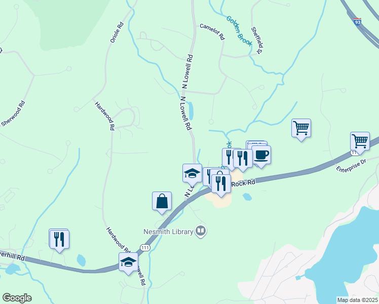 map of restaurants, bars, coffee shops, grocery stores, and more near 5 North Lowell Road in Windham