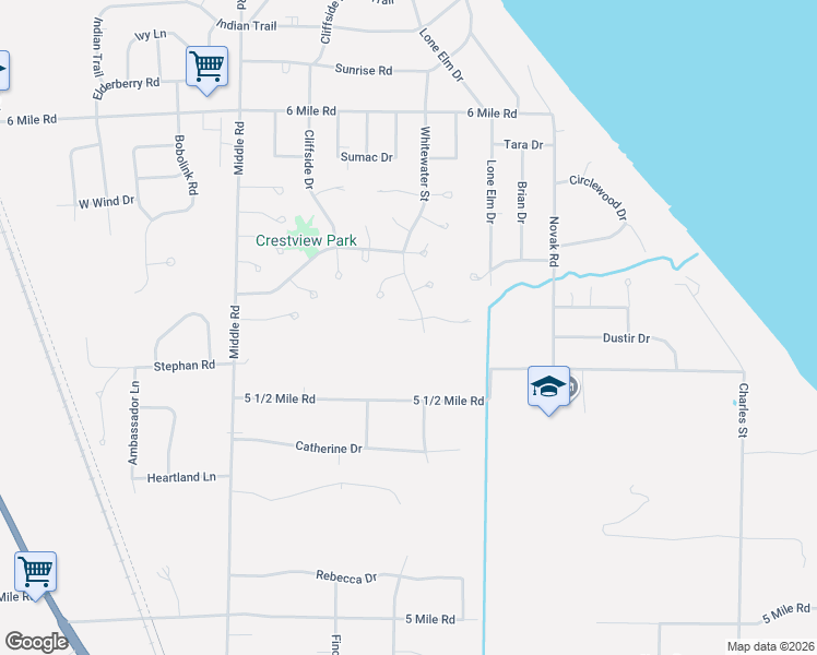 map of restaurants, bars, coffee shops, grocery stores, and more near 2132 5 1/2 Mile Road in Racine