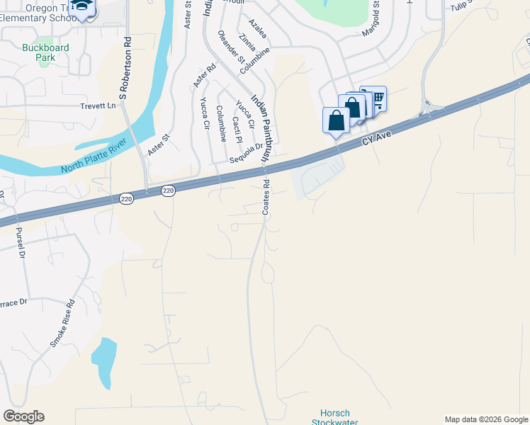 map of restaurants, bars, coffee shops, grocery stores, and more near 4144 Coates Road in Casper