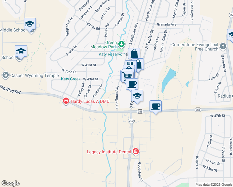 map of restaurants, bars, coffee shops, grocery stores, and more near 4400 South Coffman Avenue in Casper