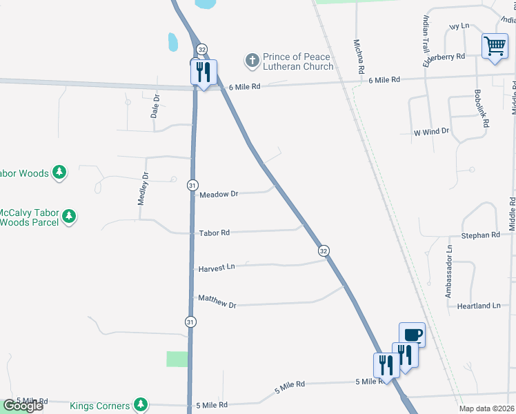 map of restaurants, bars, coffee shops, grocery stores, and more near 4311 Meadow Drive in Racine
