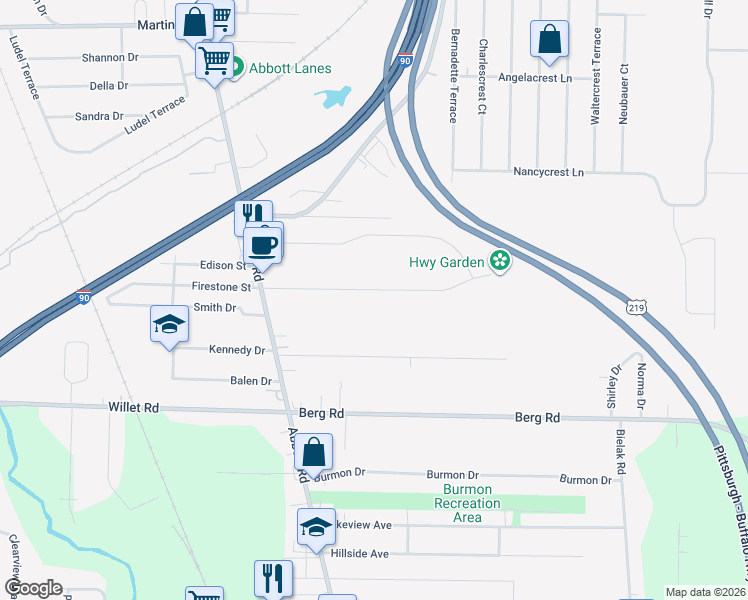 map of restaurants, bars, coffee shops, grocery stores, and more near 15 Grant Boulevard in Buffalo