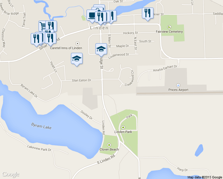 map of restaurants, bars, coffee shops, grocery stores, and more near 1001 South Bridge Street in Linden