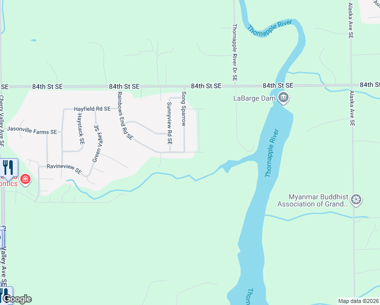 map of restaurants, bars, coffee shops, grocery stores, and more near 8822 Rainbows End Road Southeast in Caledonia